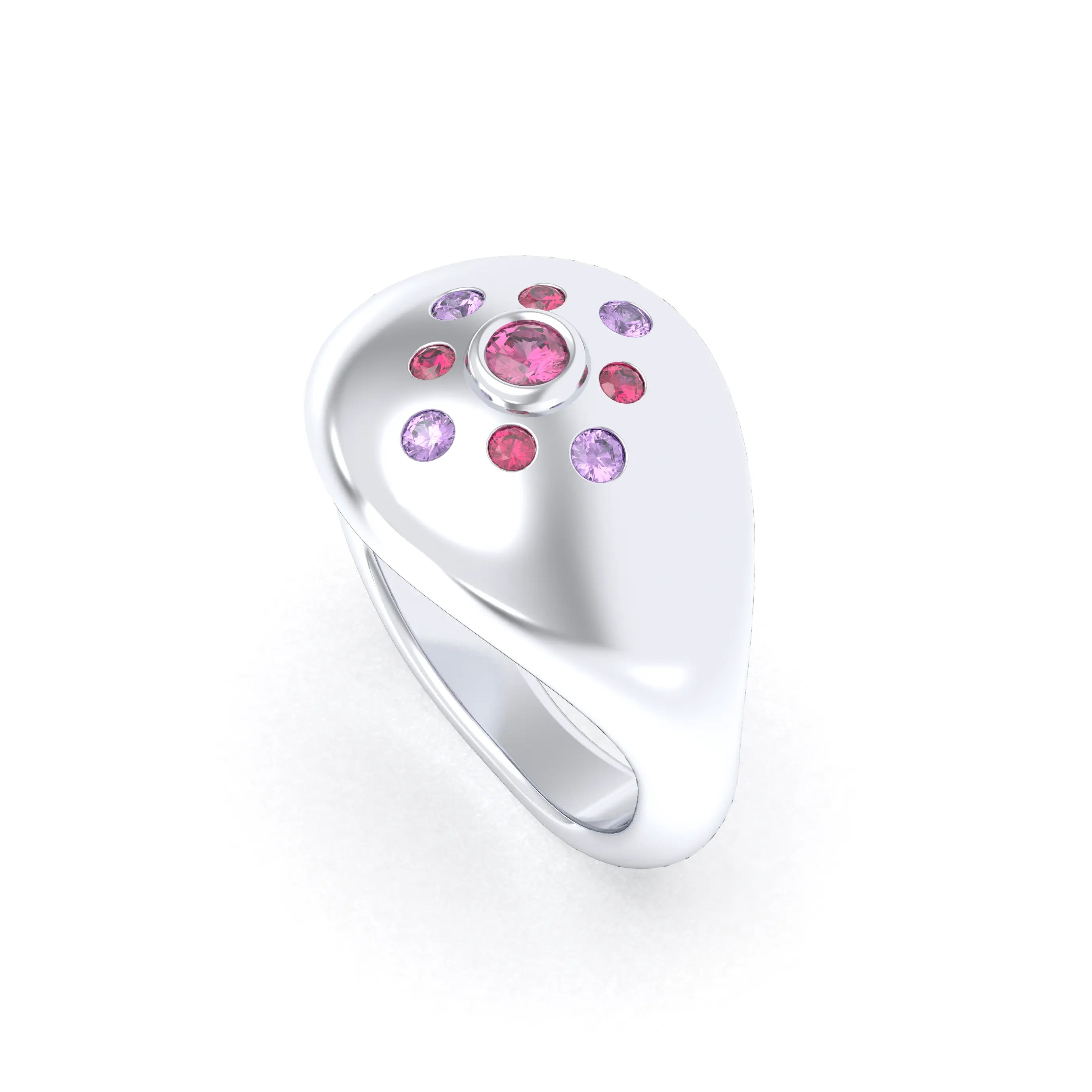 Bague "Cuore" en Argent 950 et Pavage de Pierres Précieuses Grenat Rhodolite