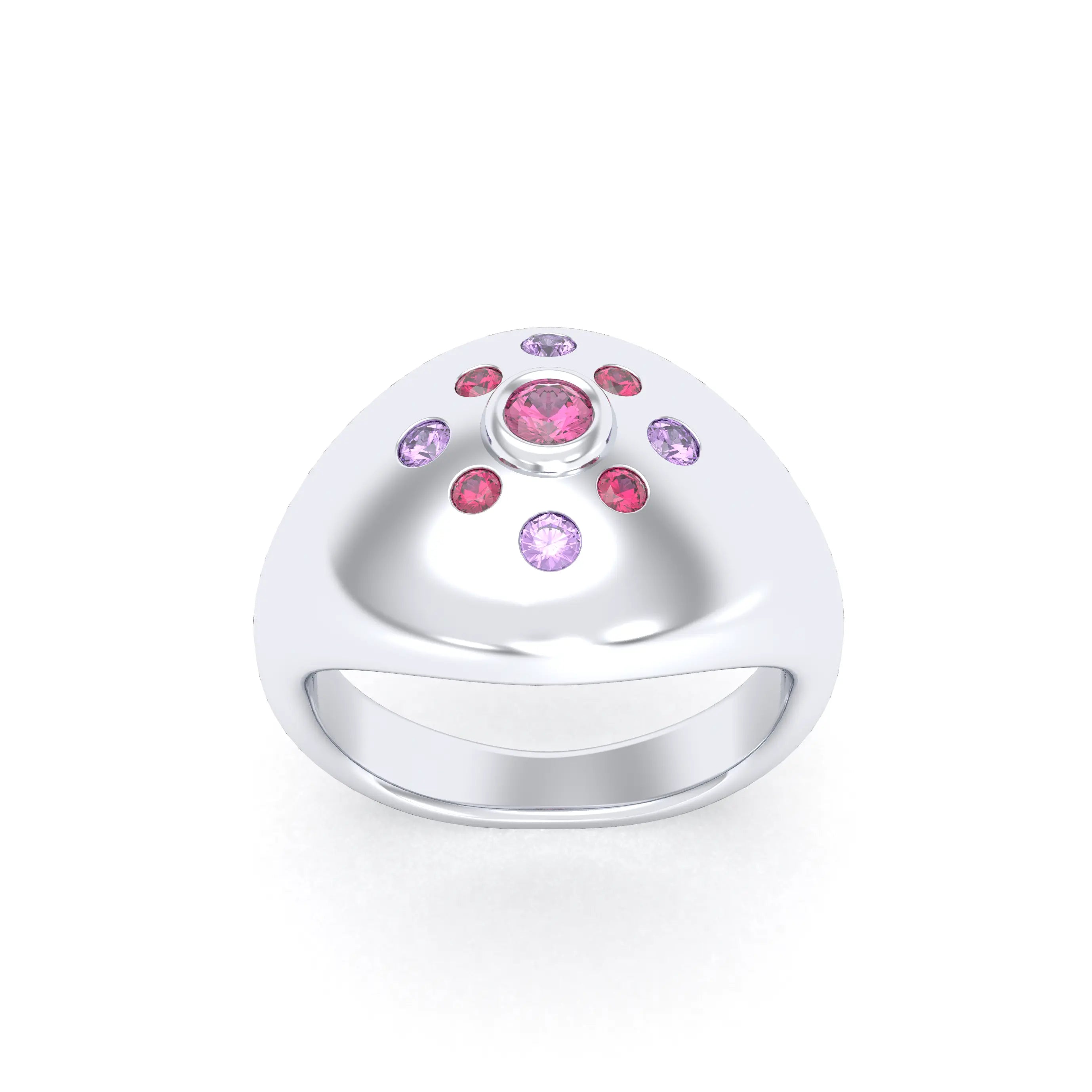 Bague "Cuore" en Argent 950 et Pavage de Pierres Précieuses