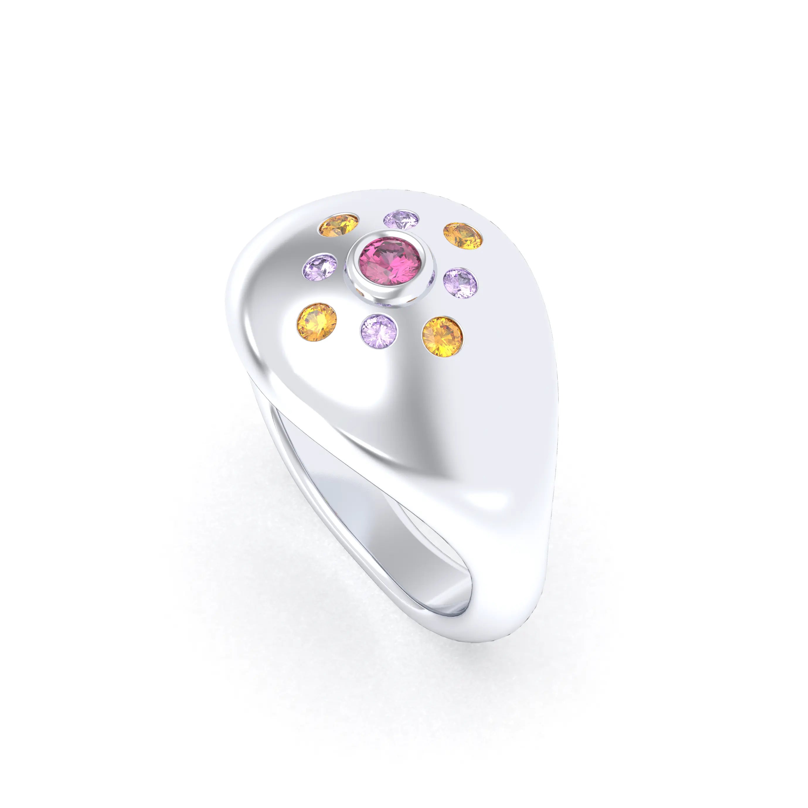 Bague "Cuore" en Argent 950 Massif et Constellation de Pierres Fines Grenat Rhodolite