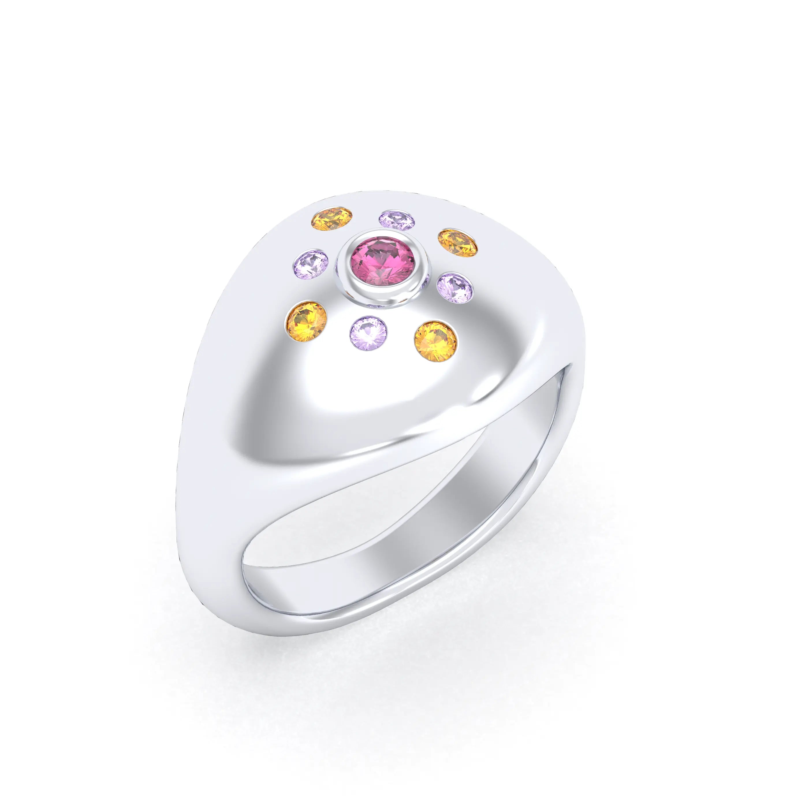 Bague "Cuore" en Argent 950 Massif et Constellation de Pierres Fines