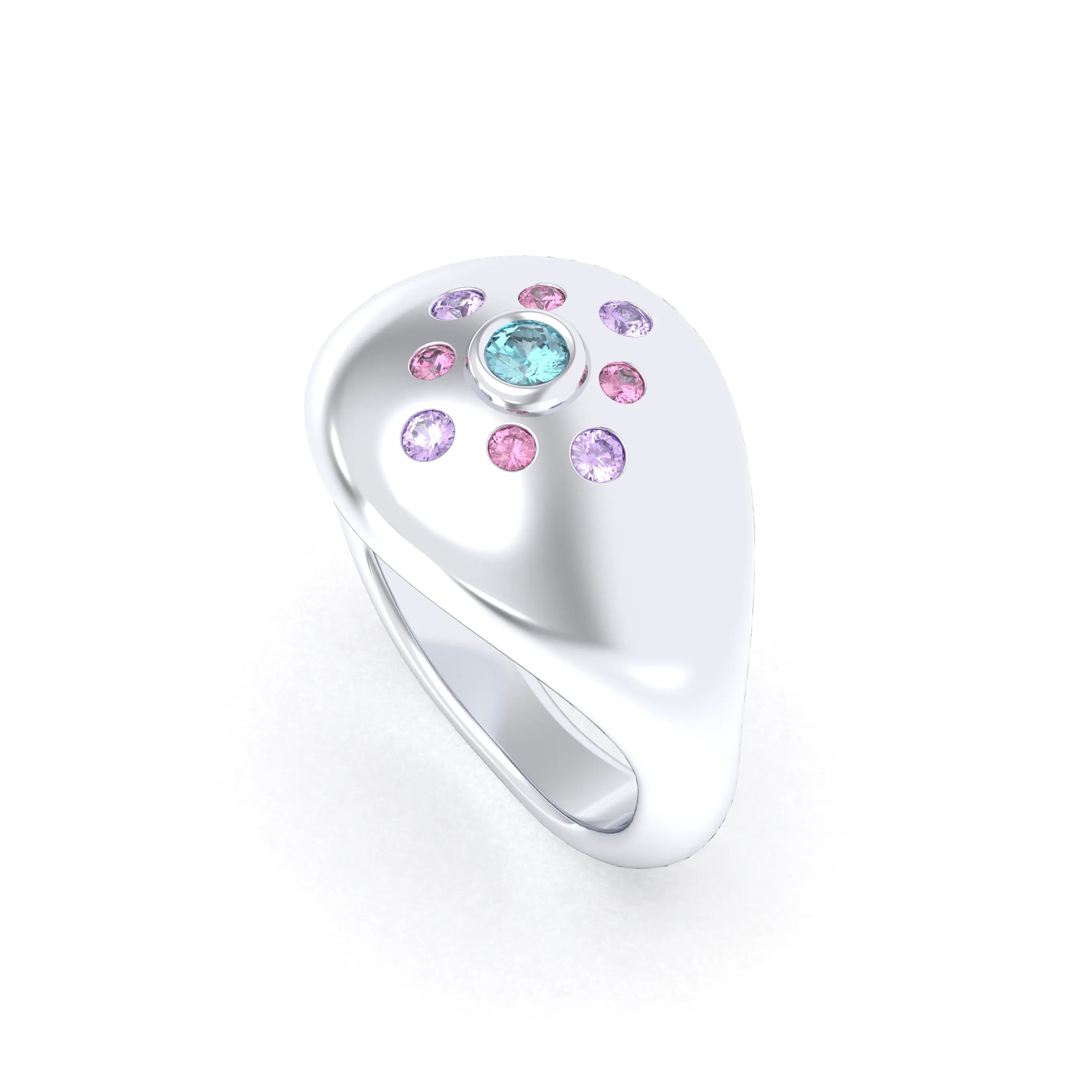 Bague "Cuore" en Argent 950 Massif et Constellation de Pierres Fines Topaze