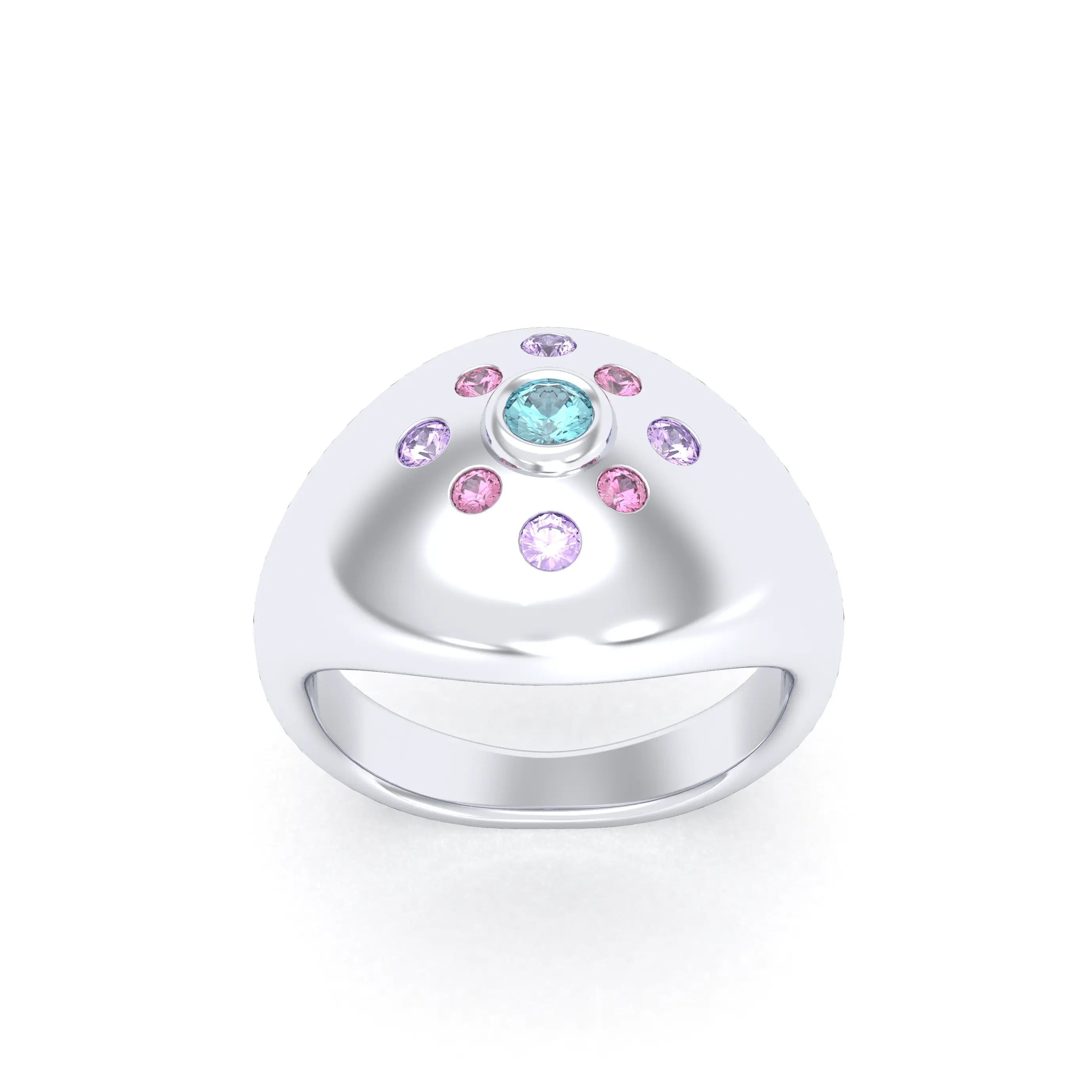 Bague "Cuore" en Argent 950 Massif et Constellation de Pierres Fines
