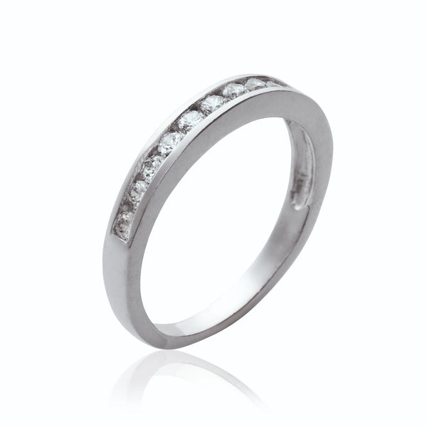 Bague demi-alliance serti rail de zircons en argent 925, vue de face