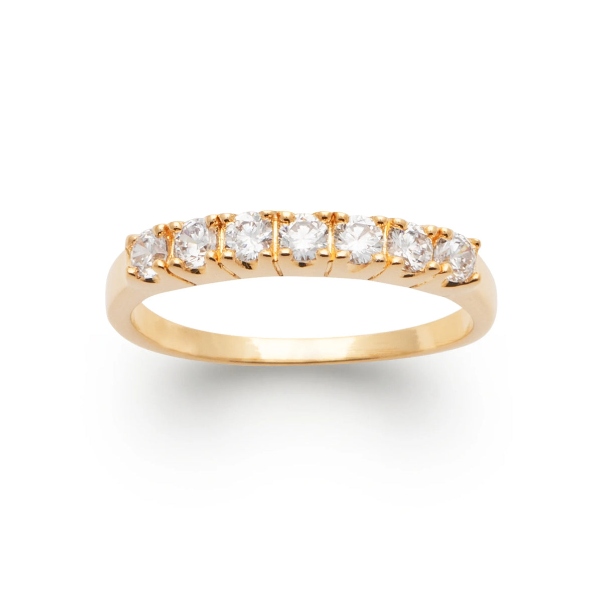Bague demi-alliance zircons sertis griffes en plaqué or