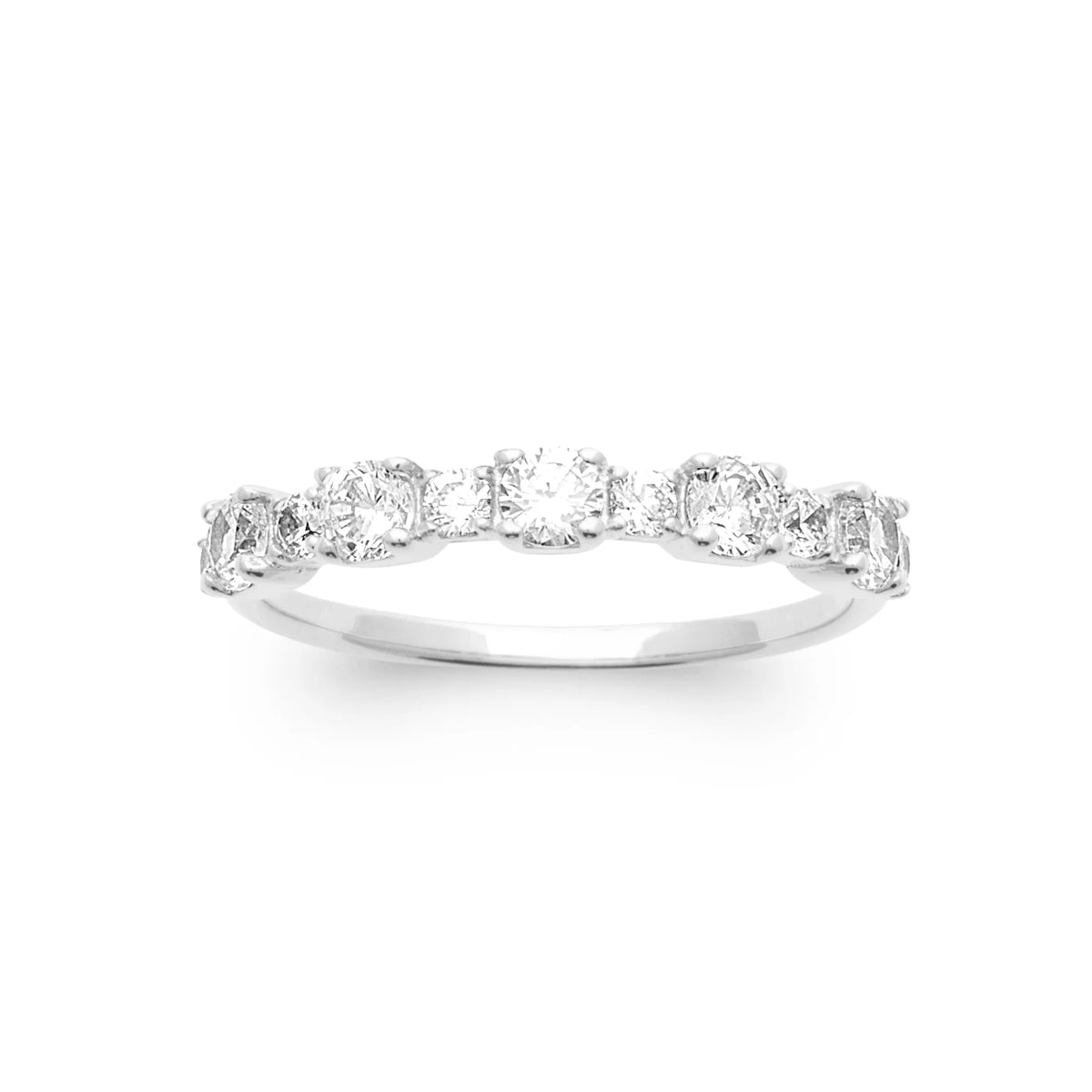 Bague demi-tour de zircons carrés alternés en argent 925, vue de face