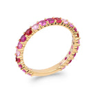 Bague demi-tour de zircons ronds camaïeu de roses et framboises en plaqué or