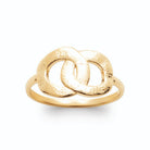 Bague deux anneaux ronds enlacés finition sablée en plaqué or