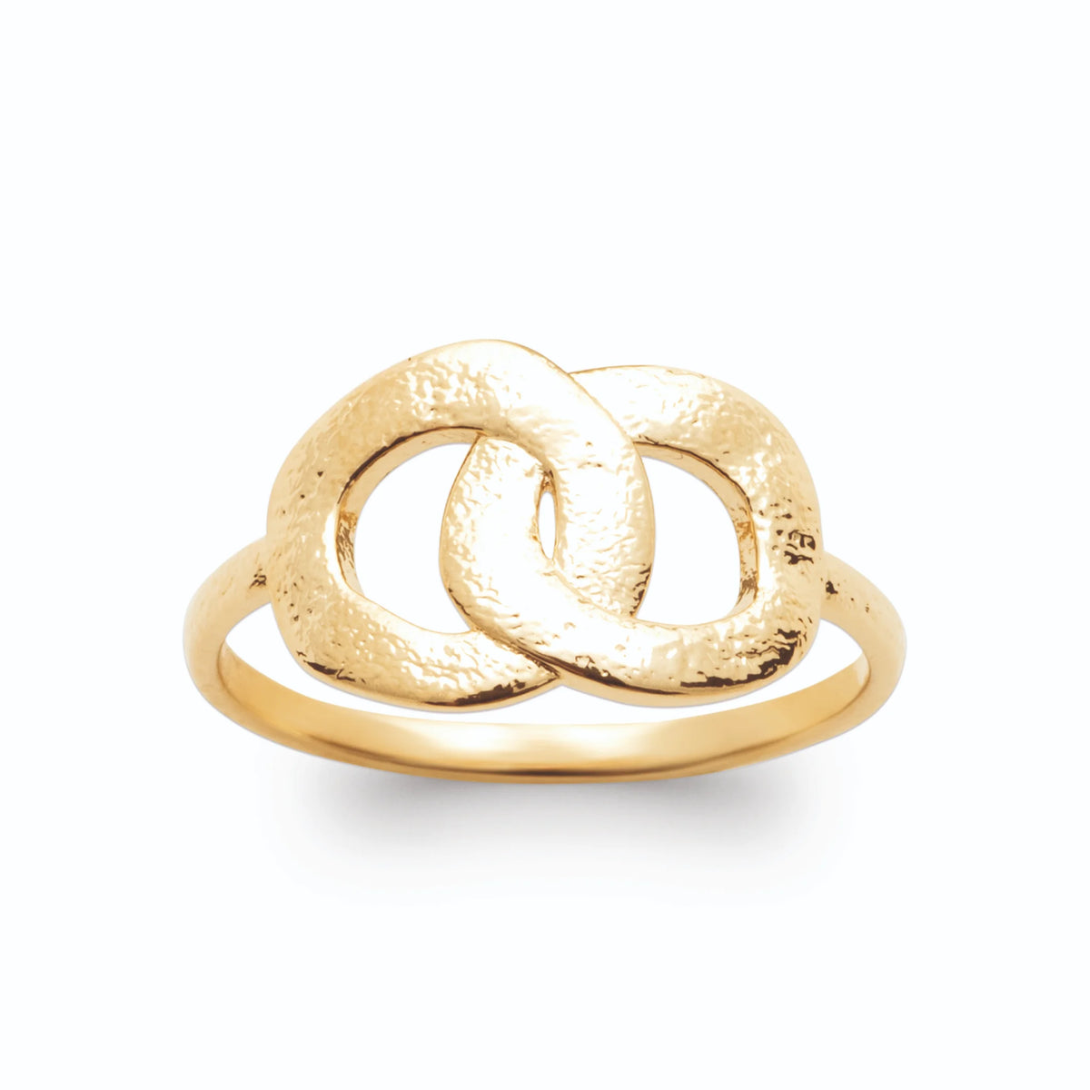 Bague deux anneaux ronds enlacés finition sablée en plaqué or