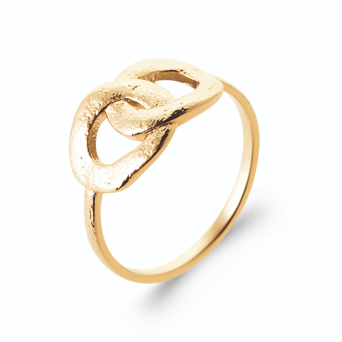 Bague deux anneaux ronds enlacés finition sablée en plaqué or
