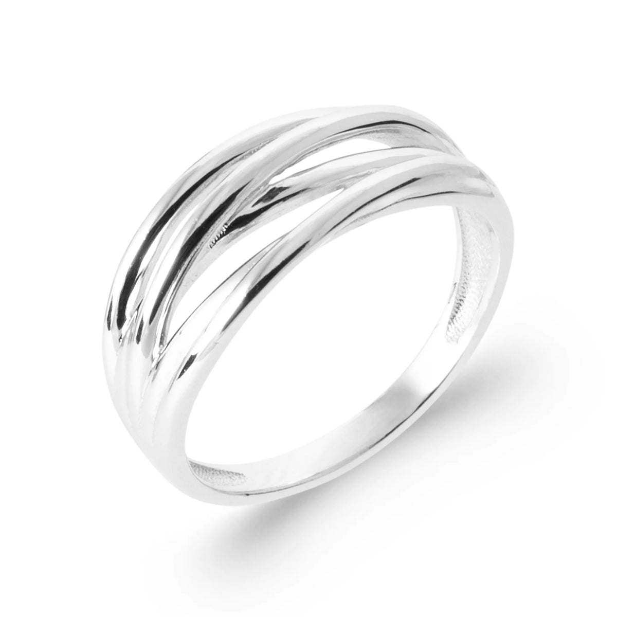 Bague deux brins croisés polis en argent 925 rhodié