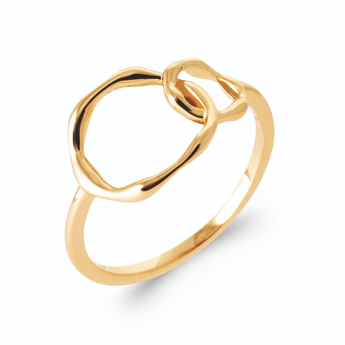 Bague deux cercles enlacés en fil d’or poli en plaqué or