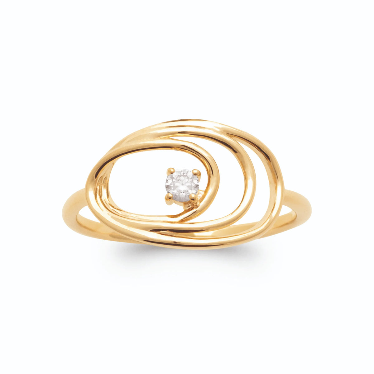 Bague deux ellipses de fil d’or et zircon au cœur en plaqué or