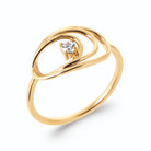 Bague deux ellipses de fil d’or et zircon au cœur en plaqué or