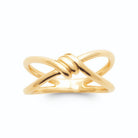 Bague deux joncs croisés en X et ligature de fil d’or plaqué or, vue de face