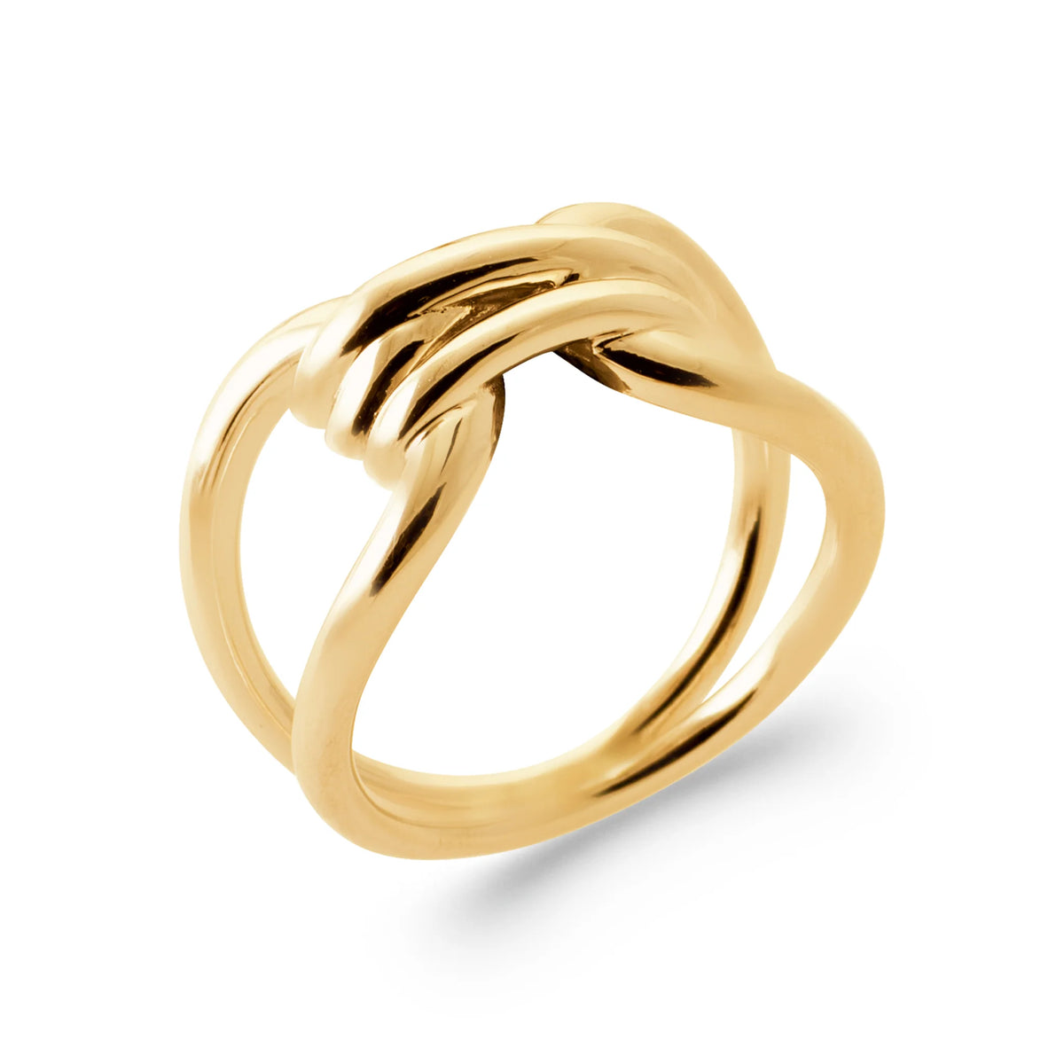 Bague deux joncs polis épais enlacés en boucles en plaqué or