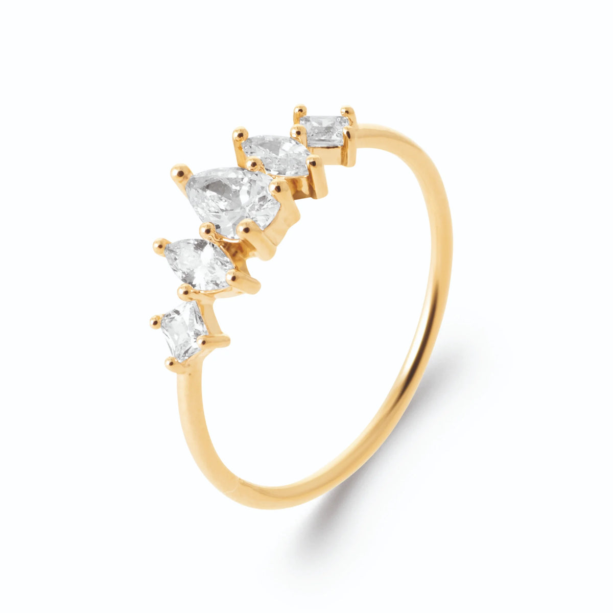 Bague diadème de cinq zircons de tailles variées en plaqué or