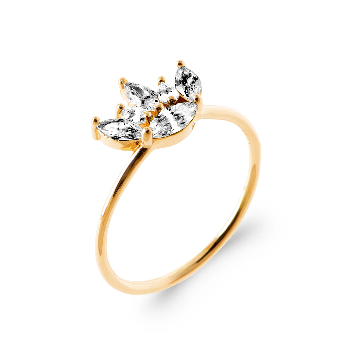 Bague diadème éventail de zircons navettes en plaqué or