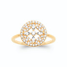Bague disque pavé rosace de zircons navettes en plaqué or
