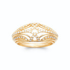 Bague dôme ajourée arceaux entrecroisés pavés de micro-zircons plaqué or, vue de face
