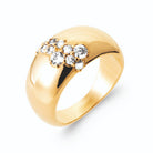 Bague dôme bombée et bande oblique de zircons en plaqué or