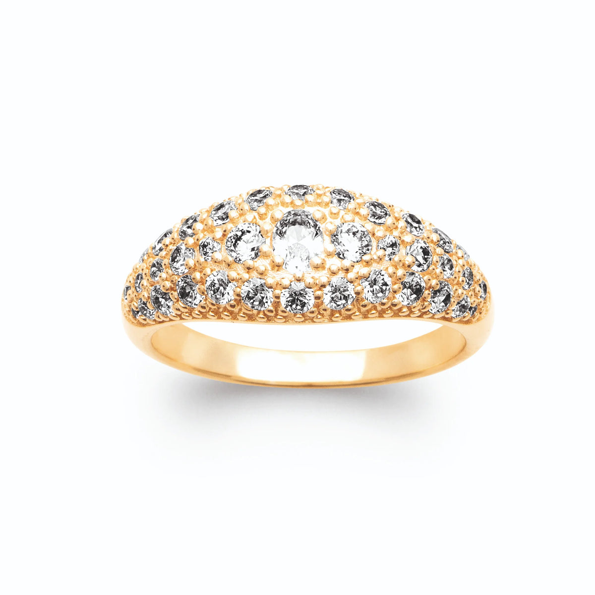 Bague dôme ciel étoilé pavé de zircons en plaqué or