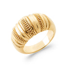 Bague dôme à côtes lisses et chaînettes perlées en plaqué or