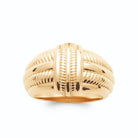 Bague dôme à côtes perlées et bandeau croisé effet tressage plaqué or, vue de face