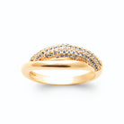 Bague dôme croisé pavé de zircons plaqué or, vue de face