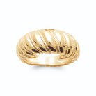 Bague dôme croissant à godrons lisses et perlés plaqué or, vue de face