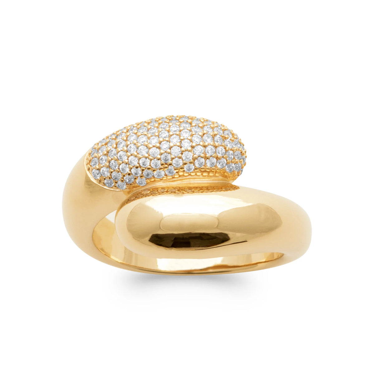 Bague dôme deux volumes dont un pavé de zircons en plaqué or