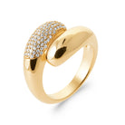 Bague dôme deux volumes dont un pavé de zircons en plaqué or