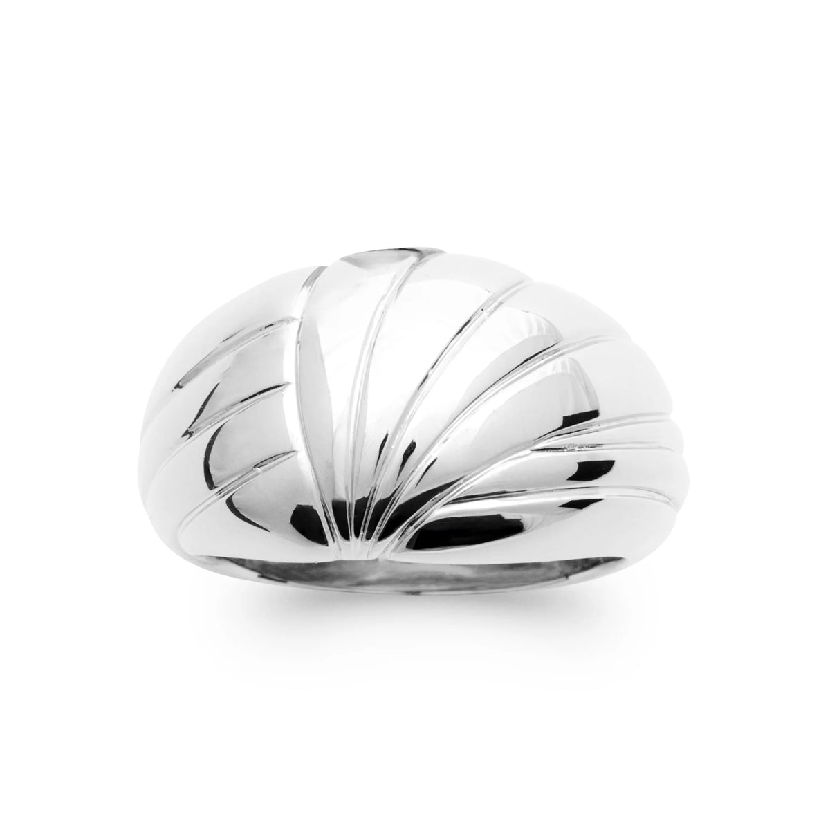 Bague dôme éventail godronné en argent 925 rhodié