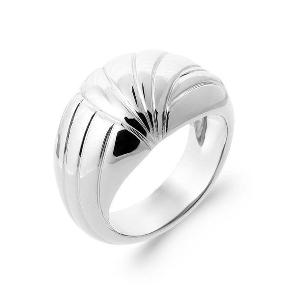 Bague dôme éventail godronné en argent 925 rhodié