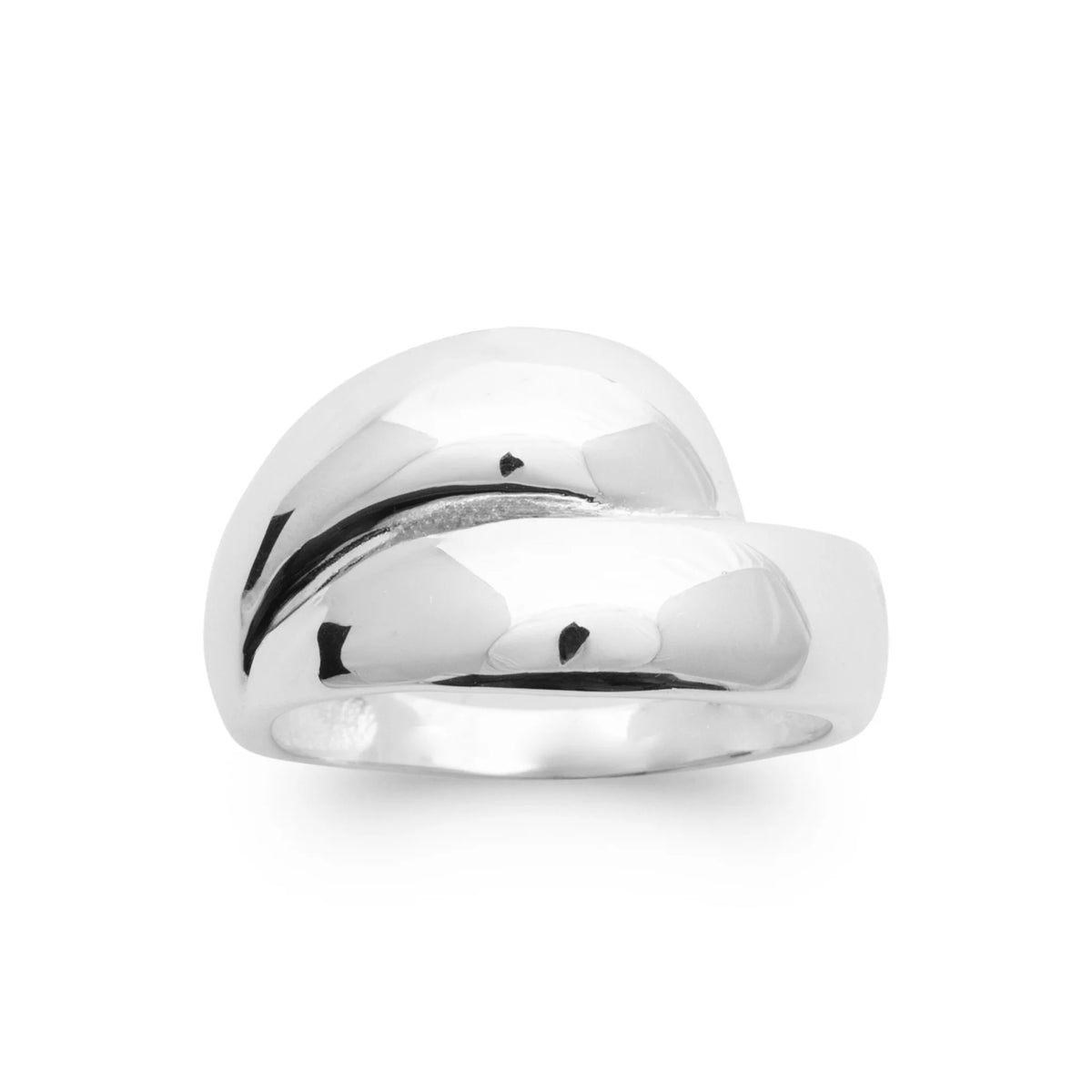 Bague dôme godronnée en argent 925 rhodié, vue de face