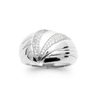 Bague dôme godronnée et chevron pavé de zircons en argent 925, vue de face