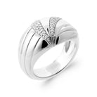 Bague dôme godronnée et chevron pavé de zircons en argent 925