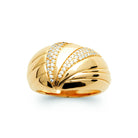 Bague dôme godrons en éventail et branches pavées de zircons en plaqué or