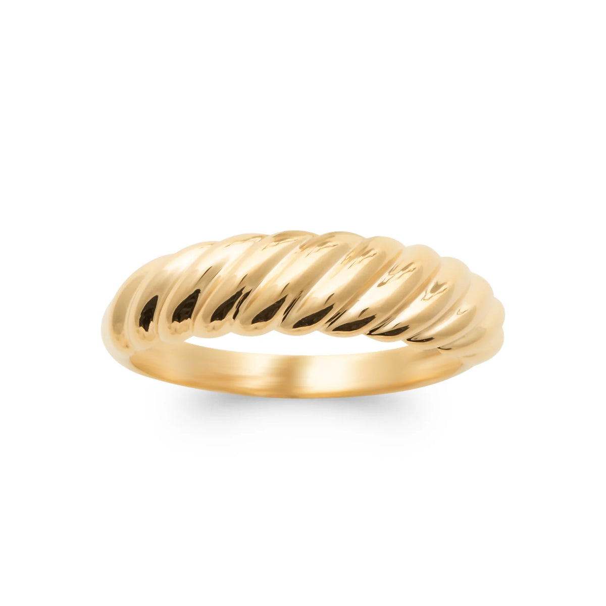 Bague dôme torsadé en plaqué or, vue de profil