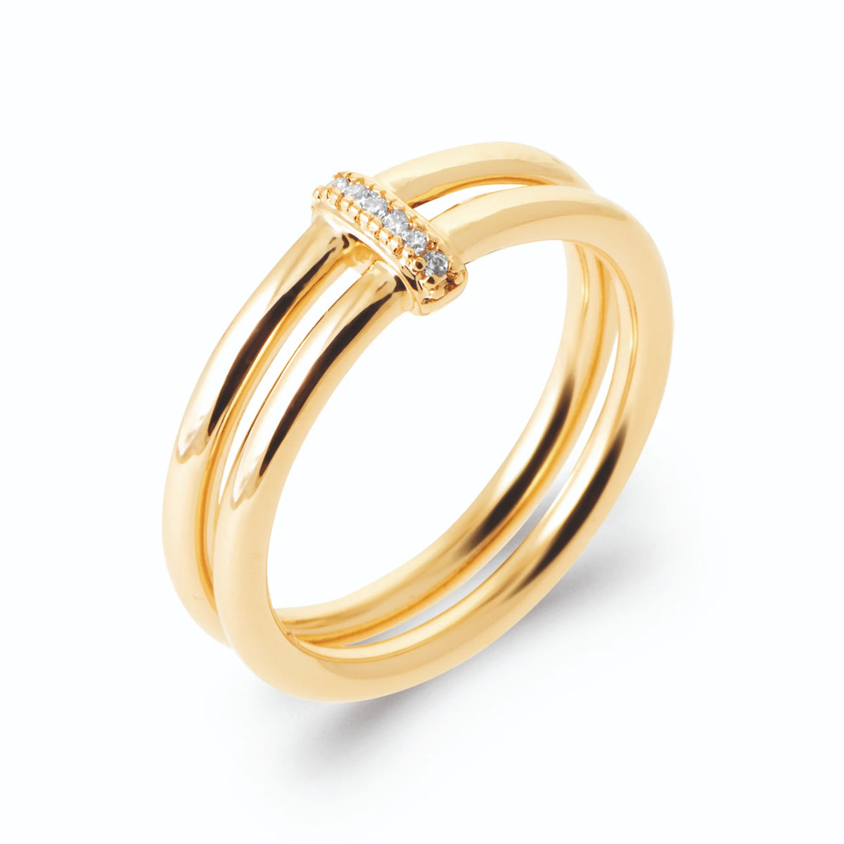Bague double anneau et barrette pavée de zircons en plaqué or