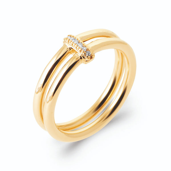 Bague double anneau et barrette pavée de zircons en plaqué or