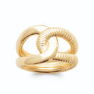 Bague double anneau côtelé et lisse noué en boucle en plaqué or