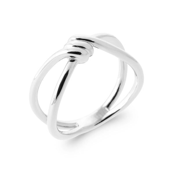 Bague double anneau croisé noué en argent 925 rhodié