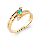 Bague double anneau croisé pierre vert d’eau et zircons en plaqué or