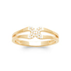 Bague double anneau croisillon pavé de zircons plaqué or, vue de face