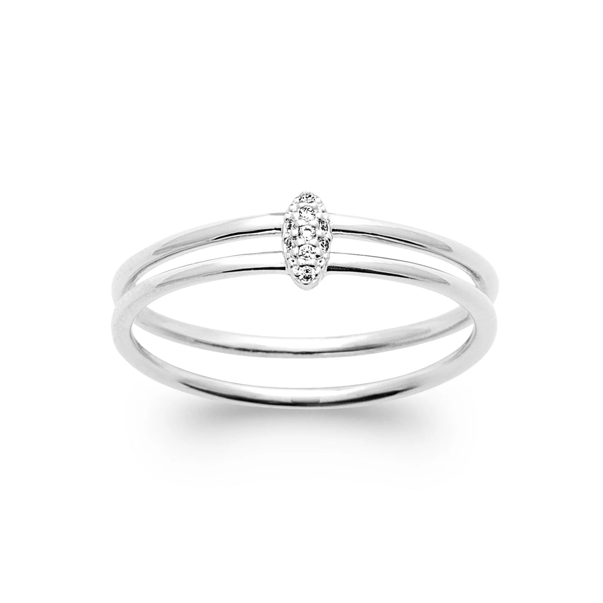 Bague double anneau fin et petit zircon en argent 925
