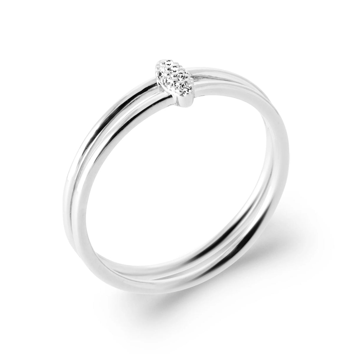 Bague double anneau fin et petit zircon en argent 925