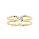 Bague double anneau fin réuni par un zircon rectangulaire en plaqué or