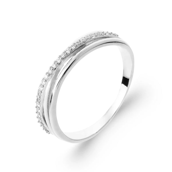 Bague double anneau lisse et pavé en argent 925