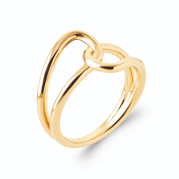 Bague double anneau maillons enlacés en plaqué or