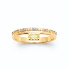 Bague double anneau pierre jaune rectangulaire et rang de pierres pastel en plaqué or